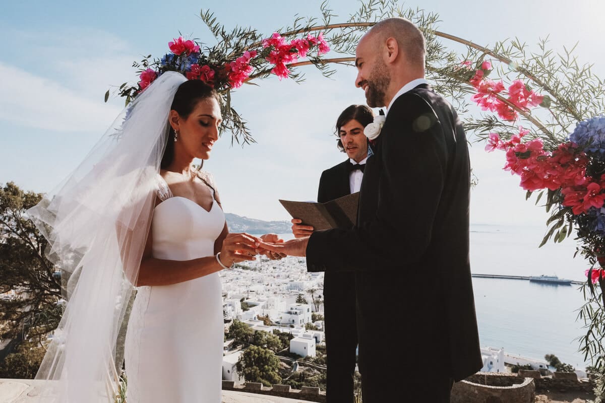 Wedding ceremony at Mykonos over the sea