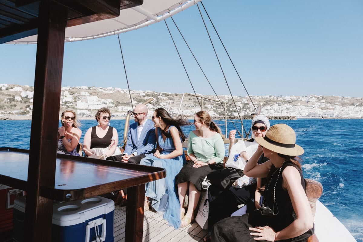 Pre-wedding excursion by boat at Mykonos