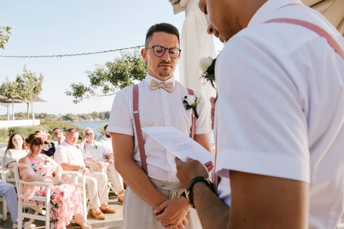 LGBTO+ couple wedding ceremony vows in Rhodes, Greece