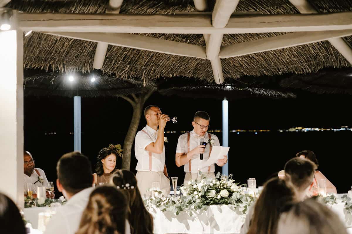 LGBTO+ couple wedding reception speech in Rhodes