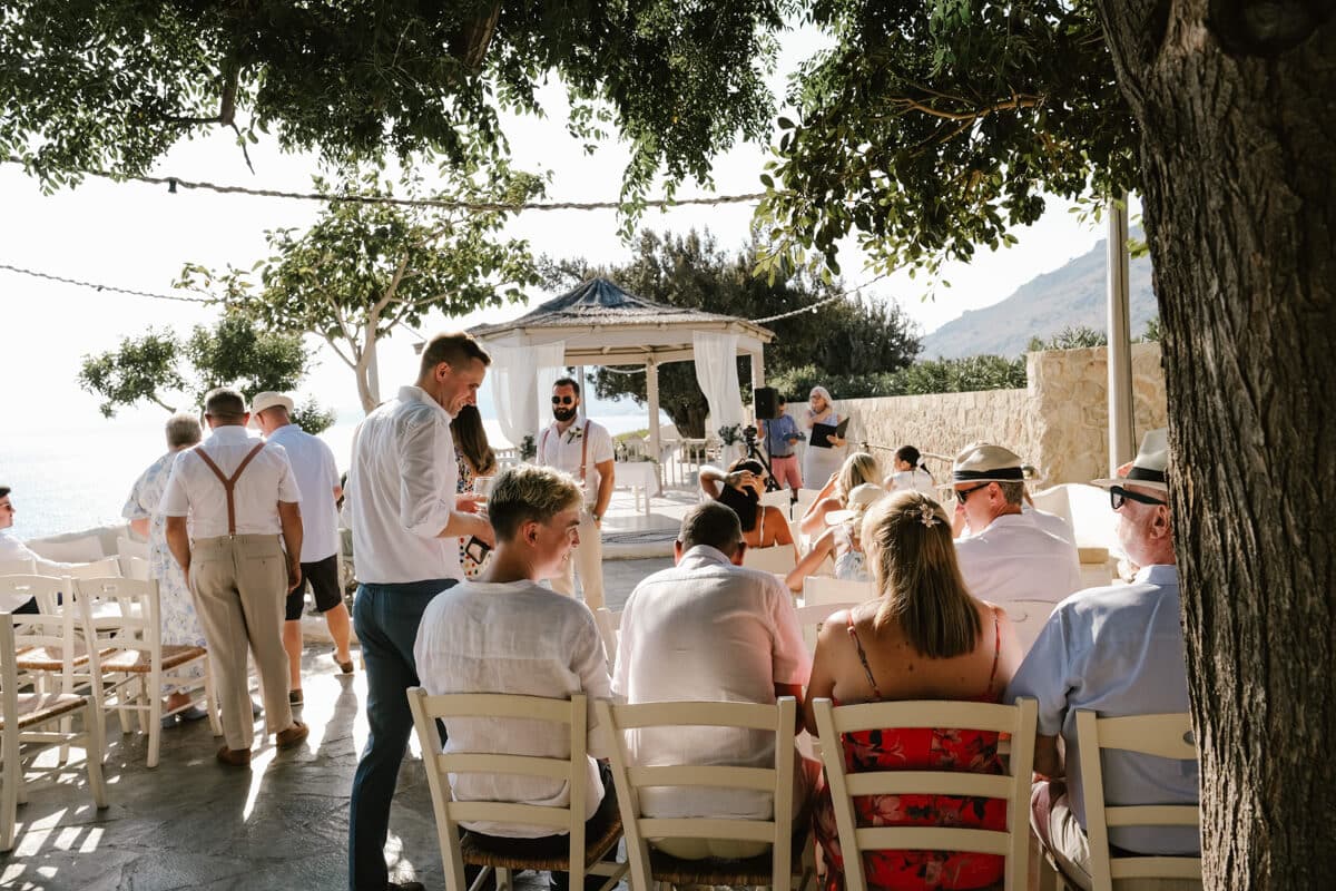 LGBTO+ couple wedding ceremony guests in Rhodes, Greece