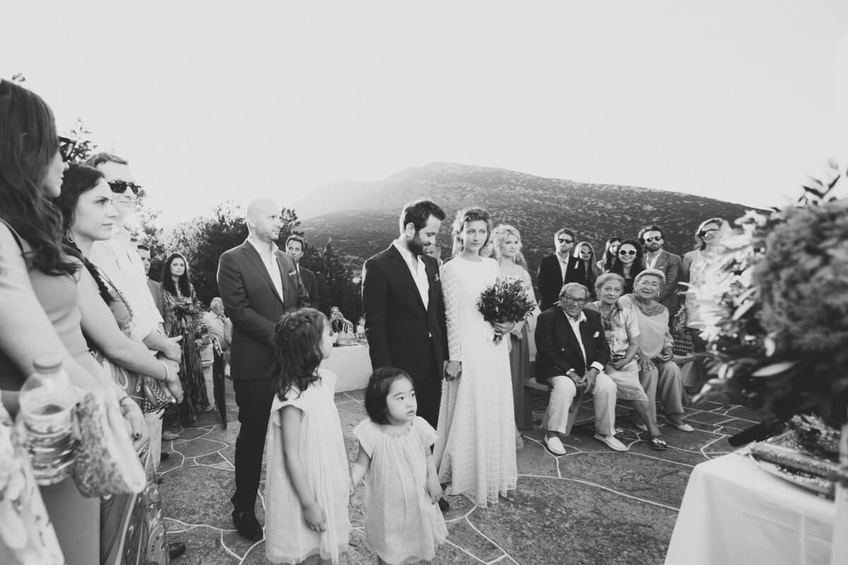 Black and white photos of the wedding ceremony at Sifnos